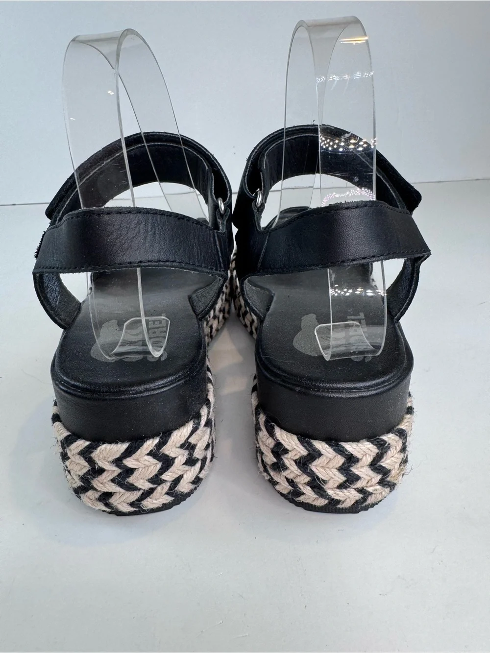 Sorel Cameron Flatform sandals black Leather Espadrille size 8